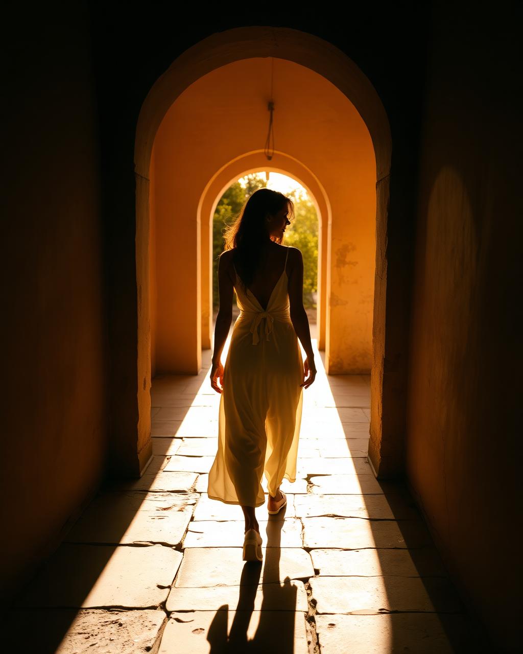 she walks through.